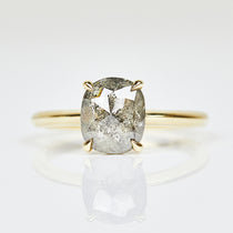 18ct yellow gold salt and pepper cushion cut diamond engagement solitaire ring
