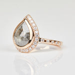 18ct rose gold salt and pepper pear diamond engagement one-of-a-kind ring