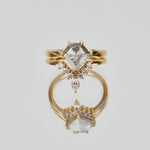 18ct yellow gold salt and pepper shield diamond engagement solitaire ring