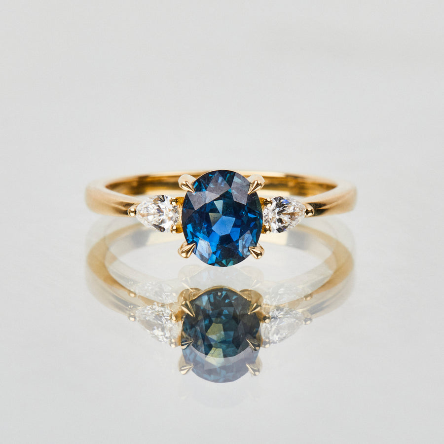 1.31ct Teal Sapphire and Diamond Engagement Ring, Luna Setting