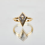 18ct yellow gold salt and pepper kite diamond engagement bezel ring