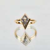 18ct yellow gold salt and pepper kite diamond engagement bezel ring