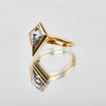 18ct yellow gold salt and pepper kite diamond engagement bezel ring