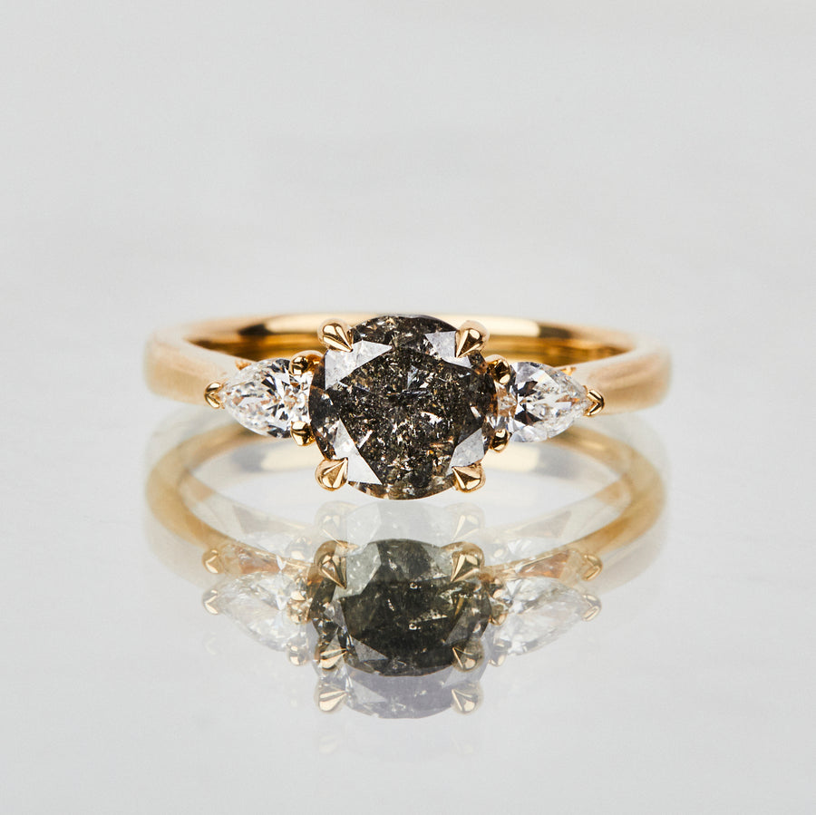 2.17ct Round Cut Salt and Pepper Diamond Engagement Ring, Luna Setting