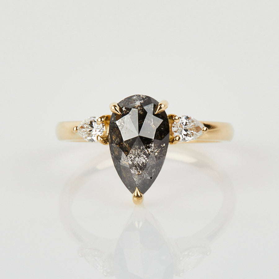 2.80ct Pear Shape Salt and Pepper Diamond Engagement Ring, Luna Setting