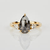 18ct yellow gold salt and pepper pear diamond engagement trilogy ring