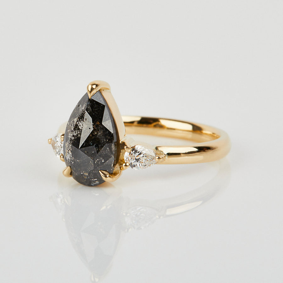 2.80ct Pear Shape Salt and Pepper Diamond Engagement Ring, Luna Setting