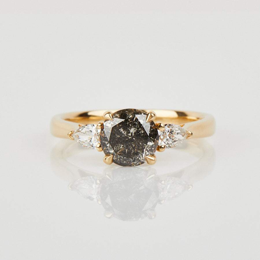 2.17ct Round Cut Salt and Pepper Diamond Engagement Ring, Luna Setting