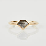 18ct yellow gold salt and pepper shield diamond engagement bezel ring