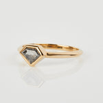 18ct yellow gold salt and pepper shield diamond engagement bezel ring