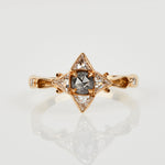 18ct rose gold salt and pepper round rose cut diamond engagement one-of-a-kind ring