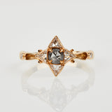 18ct rose gold salt and pepper round rose cut diamond engagement one-of-a-kind ring