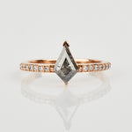 18ct rose gold salt and pepper kite diamond engagement pavé ring