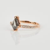 18ct rose gold salt and pepper kite diamond engagement pavé ring