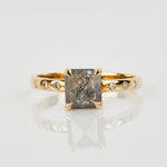 18ct yellow gold salt and pepper emerald cut diamond engagement solitaire ring