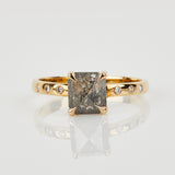 18ct yellow gold salt and pepper emerald cut diamond engagement solitaire ring