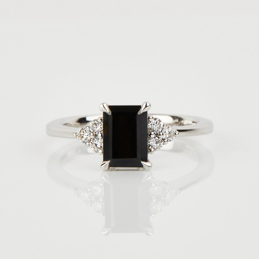 1ct Black Spinel & Diamond Engagement Ring, Thalia Setting