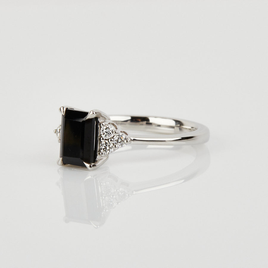 1ct Black Spinel & Diamond Engagement Ring, Thalia Setting