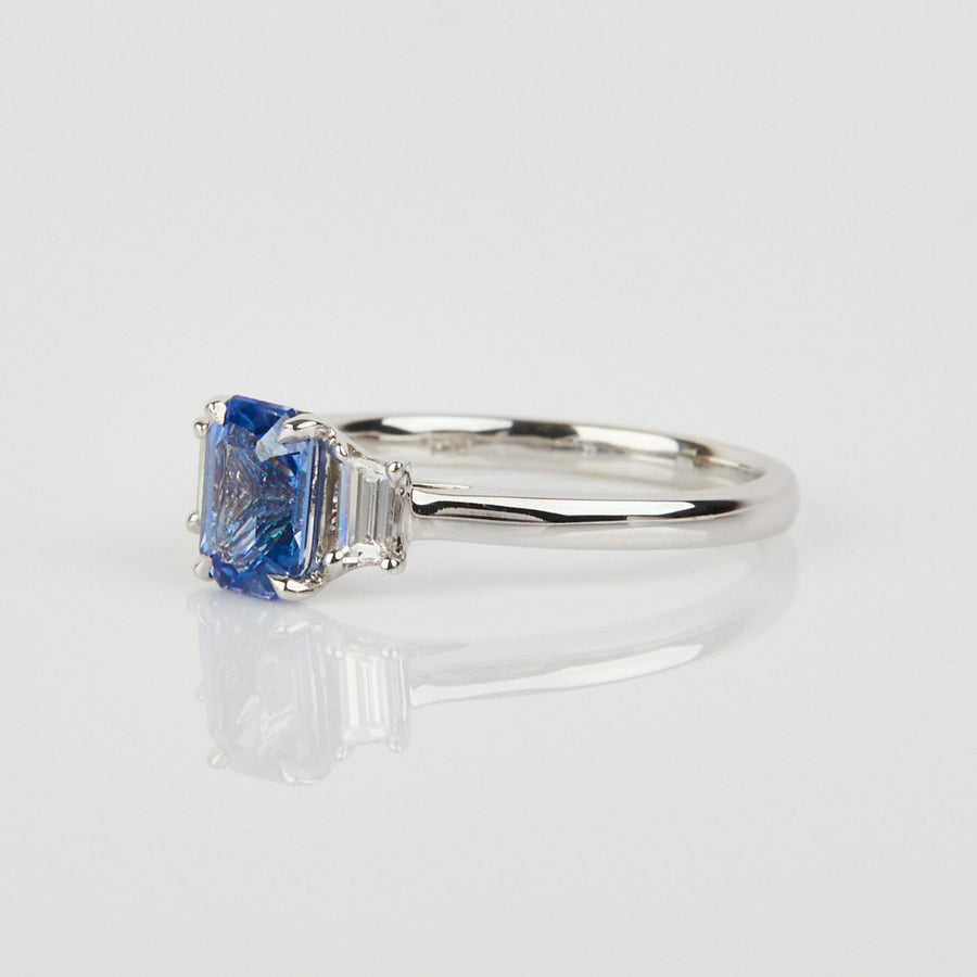 1.07ct Blue Sapphire Three Stone Engagement Ring