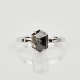 18ct white gold salt and pepper hexagon diamond engagement solitaire ring