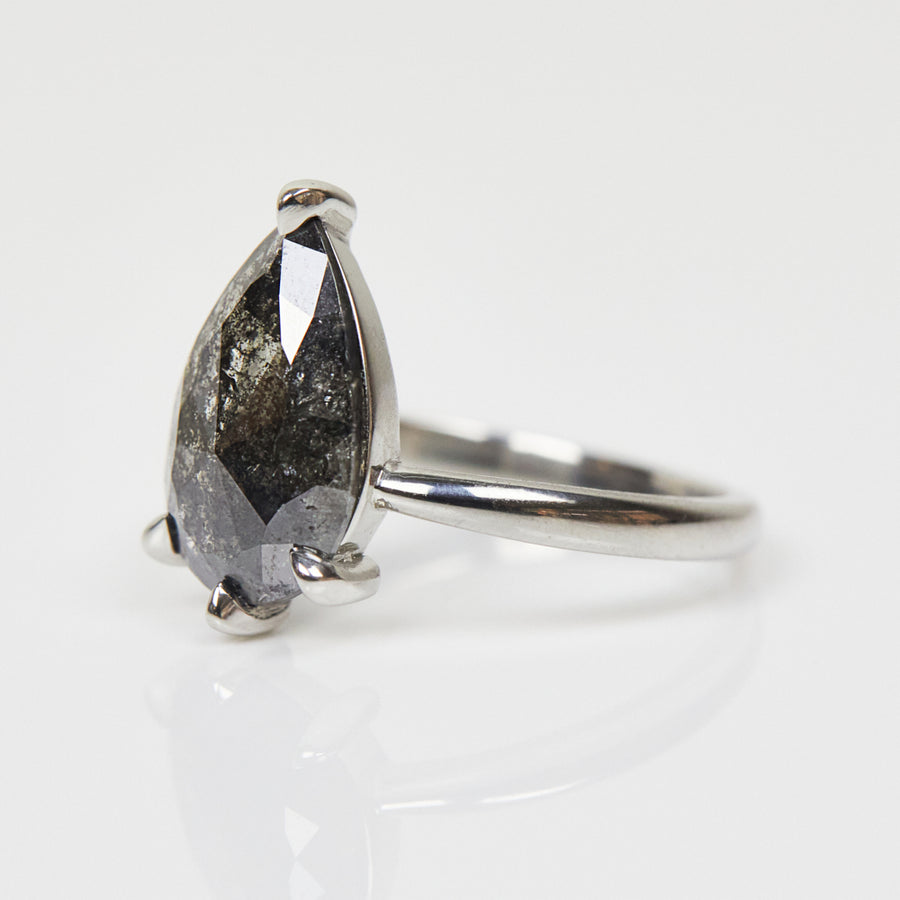 2.10ct Black Pear Shape Rose-Cut Diamond Engagement, Ring, Juno Setting