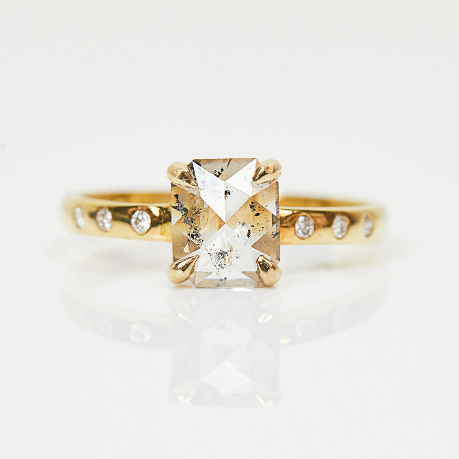 0.75ct Salt and Pepper Emerald Cut Diamond Ring, Maia Ring
