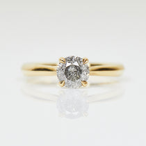 18ct yellow gold salt and pepper round brilliant cut diamond engagement solitaire ring