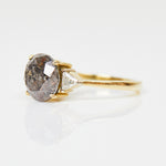 18ct yellow gold salt and pepper round brilliant cut diamond engagement trilogy ring
