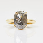 18ct yellow gold salt and pepper oval diamond engagement solitaire ring