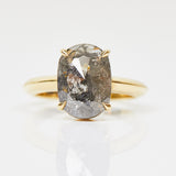 18ct yellow gold salt and pepper oval diamond engagement solitaire ring