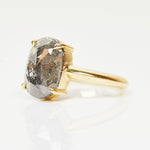 18ct yellow gold salt and pepper oval diamond engagement solitaire ring