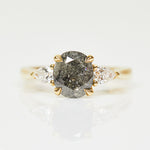 18ct yellow gold salt and pepper oval diamond engagement trilogy ring