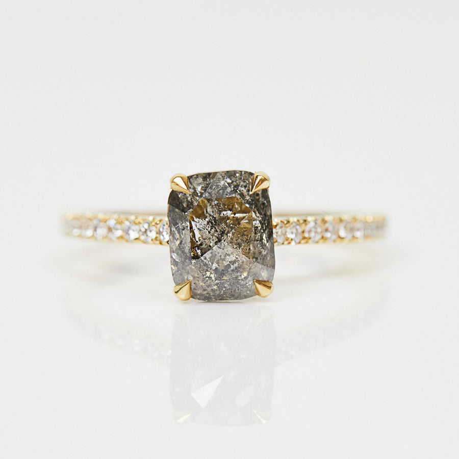 1.28ct Cushion Cut Salt and Pepper Diamond Engagement Ring, Athena Setting