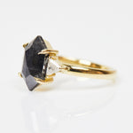 18ct yellow gold salt and pepper hexagon diamond engagement trilogy ring