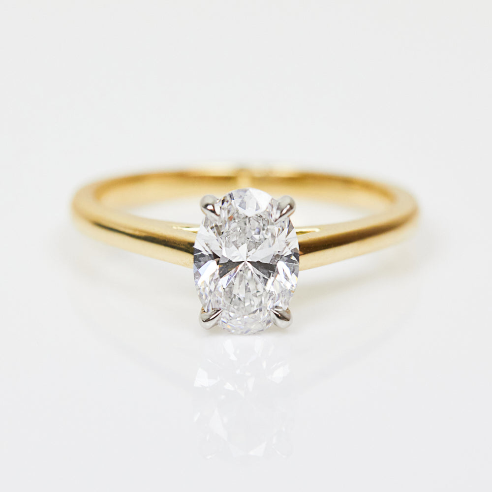 18ct yellow gold oval solitaire lab grown diamond ring UK
