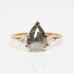 18ct rose gold salt and pepper pear diamond engagement trilogy ring