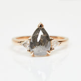 18ct rose gold salt and pepper pear diamond engagement trilogy ring