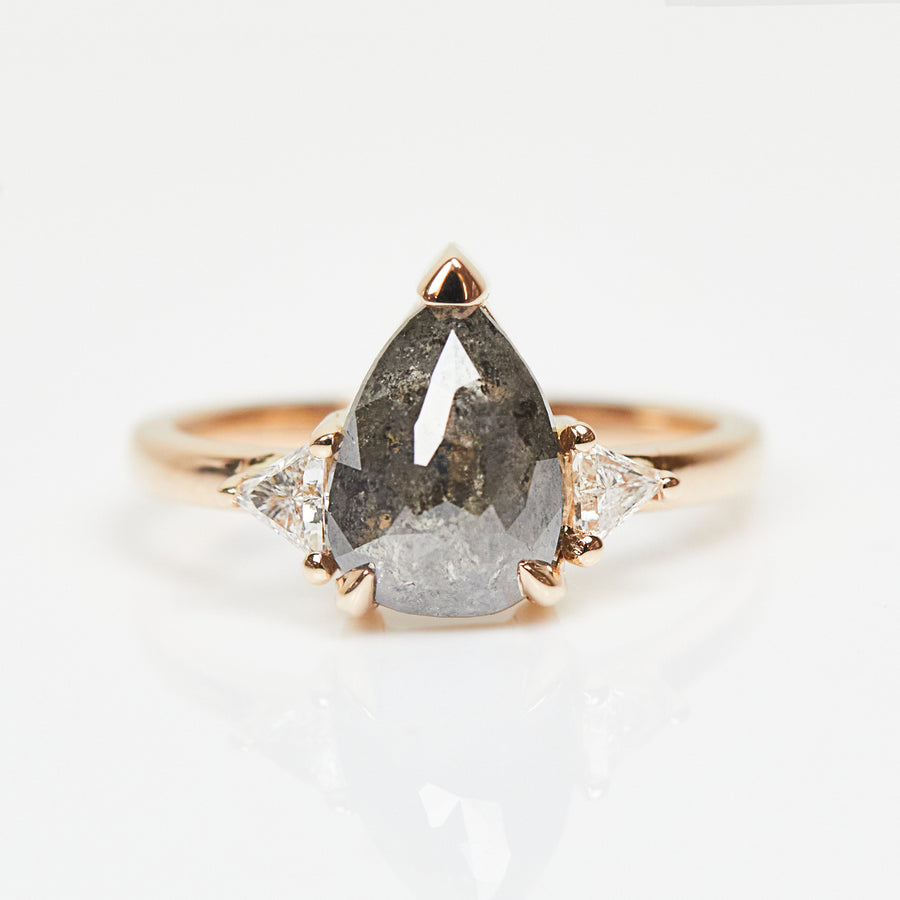 1.90ct Salt and Pepper Pear Shape Diamond Engagement Ring, Freya Setting