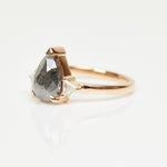 18ct rose gold salt and pepper pear diamond engagement trilogy ring