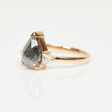 18ct rose gold salt and pepper pear diamond engagement trilogy ring