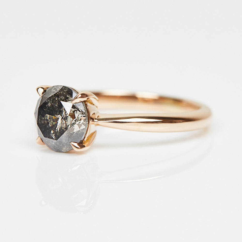 18ct rose gold salt and pepper round brilliant cut diamond engagement solitaire ring