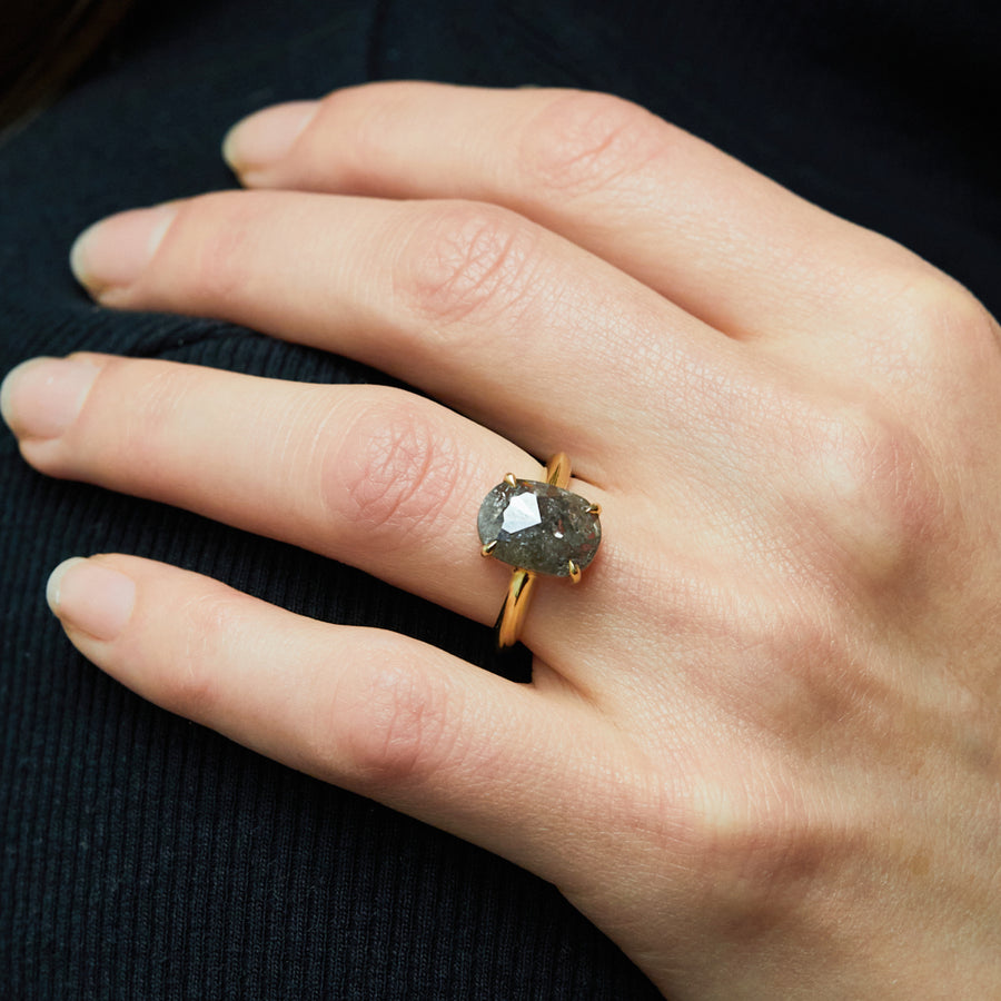 3.04ct Oval Salt and Pepper Diamond Ring, Juno Setting