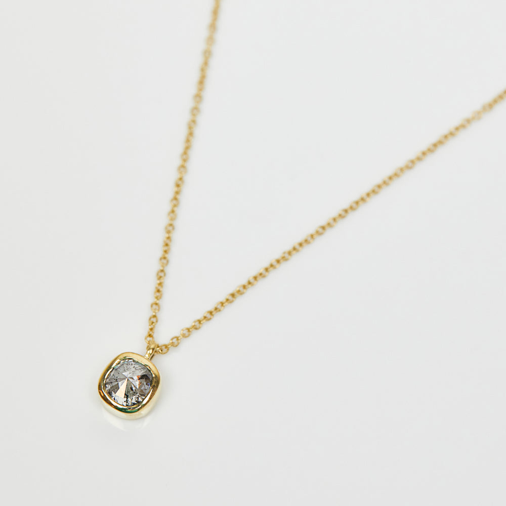 Cushion rose cut salt and pepper diamond necklace in 18ct yellow gold.