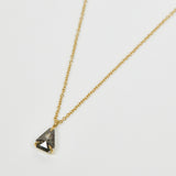 Geometric black triangular diamond necklace in 18ct yellow gold.