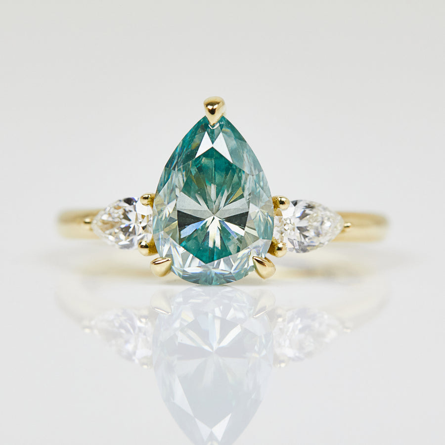 2.50ct Pear Green Moissanite Engagement Ring, Luna Setting