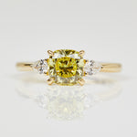 18ct yellow gold cushion cut trilogy yellow lab grown diamond ring UK