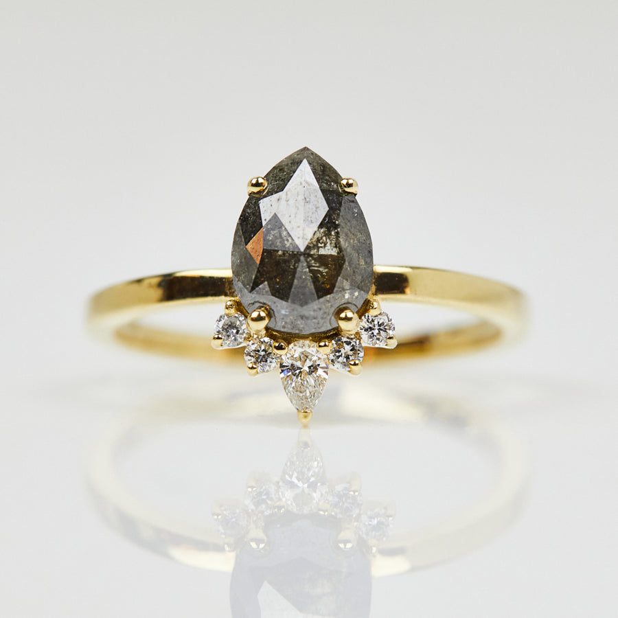 0.80ct Pear Shape Salt and Pepper Diamond Engagement Ring, One-of-a-Kind