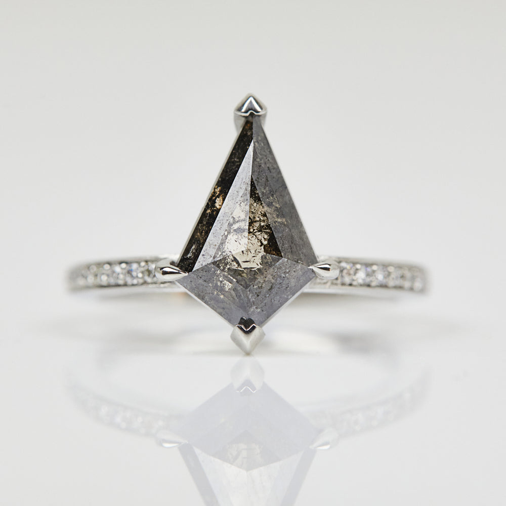 Platinum salt and pepper kite diamond engagement solitaire ring