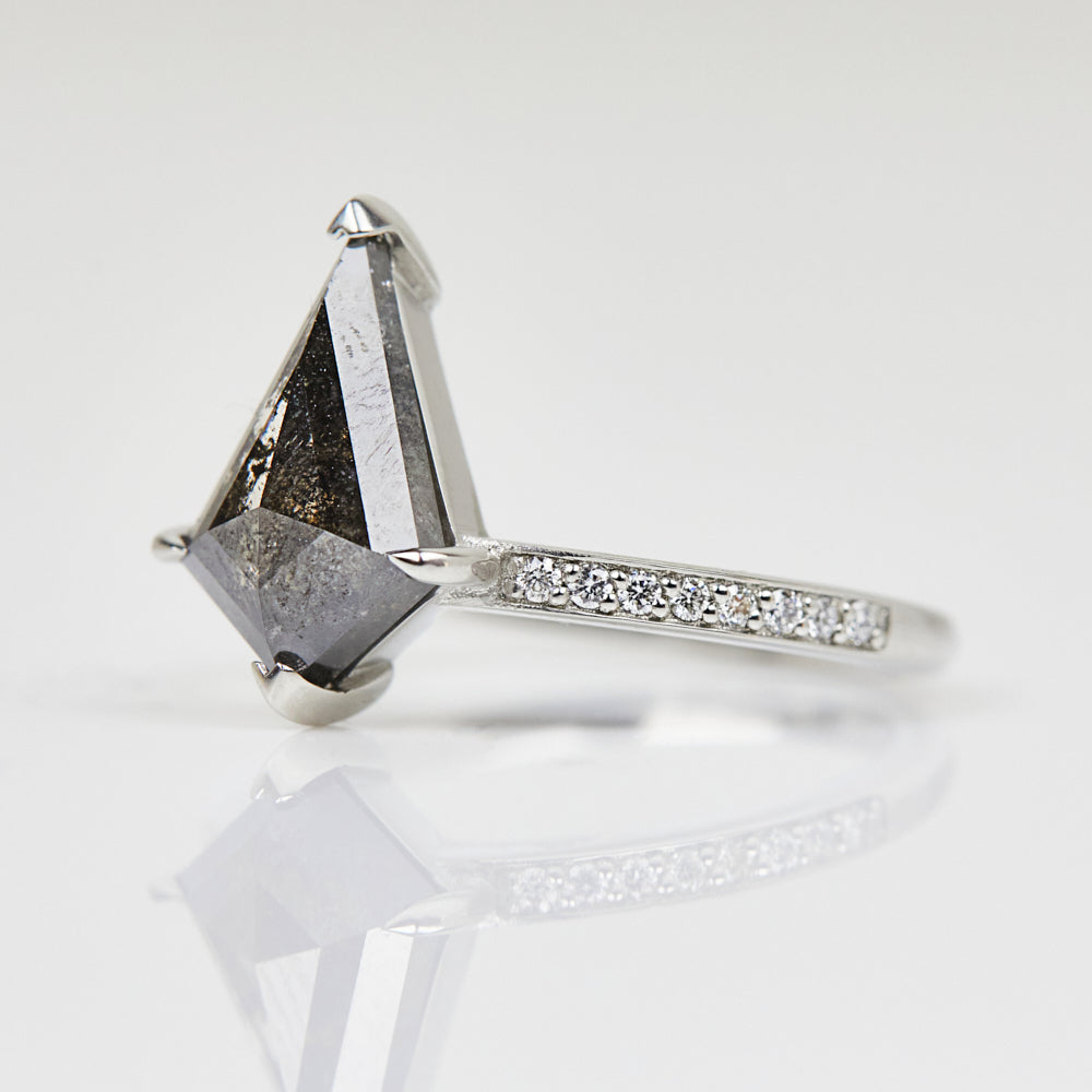 Platinum salt and pepper kite diamond engagement solitaire ring