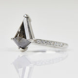 Platinum salt and pepper kite diamond engagement solitaire ring